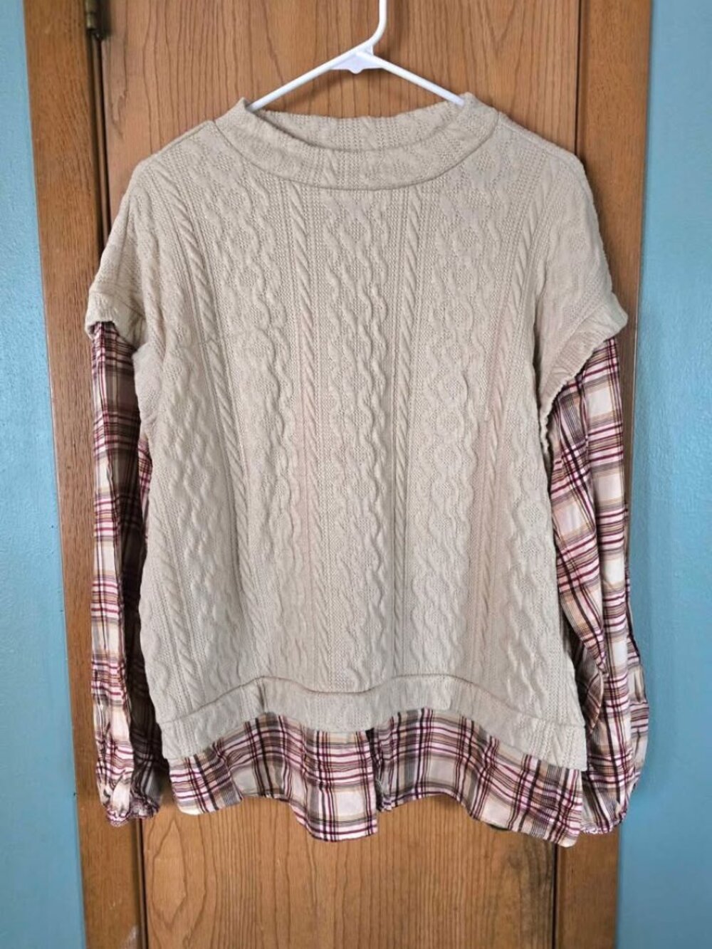 Size XXL Maurices Faux Layered Cable Knit Plaid Shirt Sweater Vest Top
